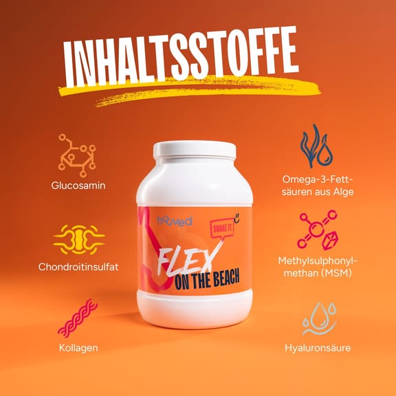 Dose hooved Flex on the Beach mit Glucosamin, Chondroitinsulfat, Kollagen, Omega-3-Fettsäuren aus Alge, MSM und Hyaluronsäure